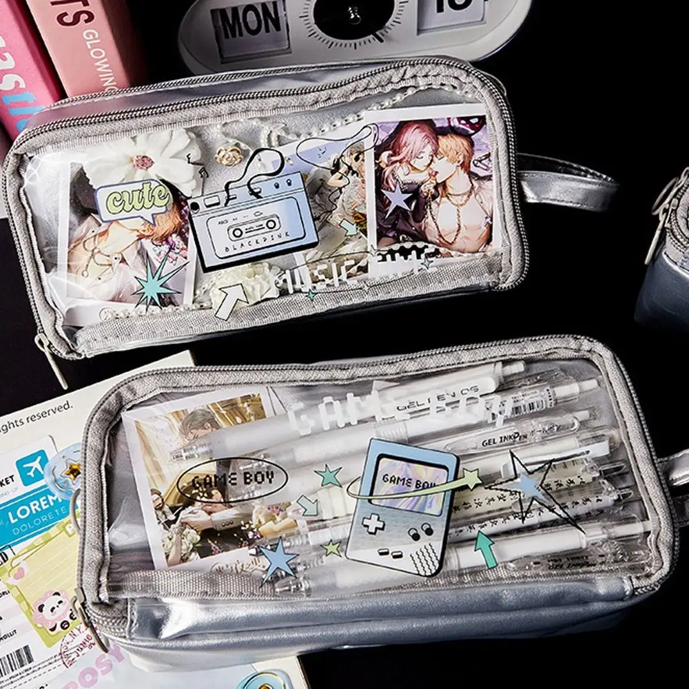 

Серебристый стилус, прозрачная вместительная сумка для канцелярских принадлежностей, многофункциональный портативный Настольный органайзер, школьные принадлежности для учеников