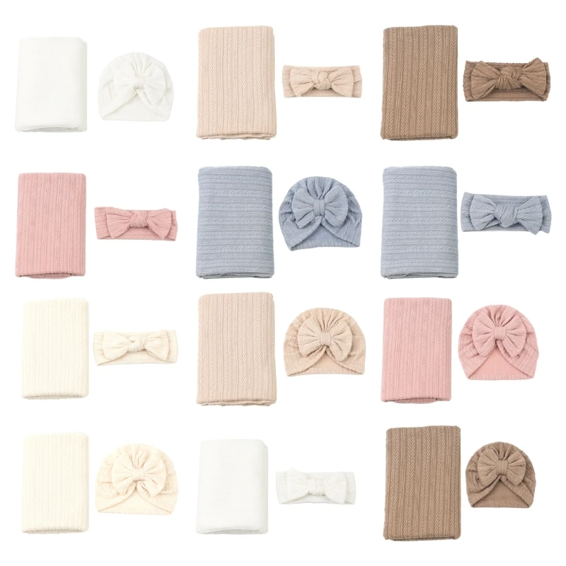 

Newborn Swaddles Blanket Hat/Headwear Set Baby Wrap Cloth with Fetal Caps/Headdress Babies Shower Gift for Toddlers D7WF