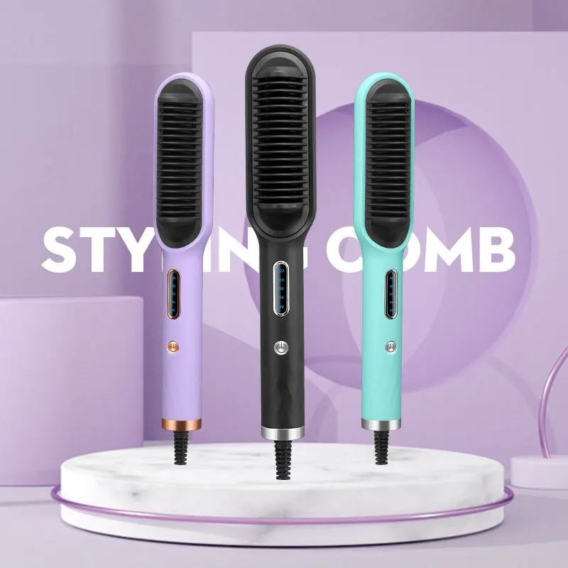 New Coming 2 In 1 Multifunction Straight And Curly Dual Purpose Hair Straightener Electric Curling Iron Negative Ion Comb