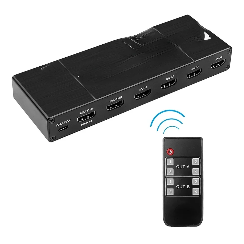 

Матричный коммутатор 4K @ 60 Гц, Сплиттер 4x2 HDMI-совместим с SPDIF и L/R 3,5 мм HDR Switch 4x 2, поддержка HDCP 2,2 3D