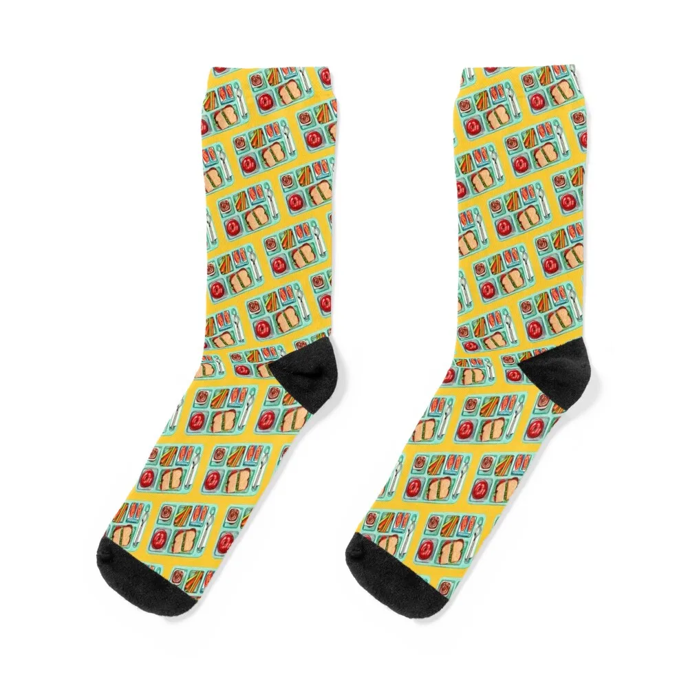 

School Lunch Pattern - Yellow Socks Running designer brand Socks Ladies Men's