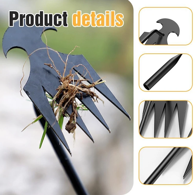 2 in 1 Garden Weeder Tools 4 Teeth Rake Manual Weed Grass Rooting Shovel Manganese Steel Loosening Soil Digging Hand Tool