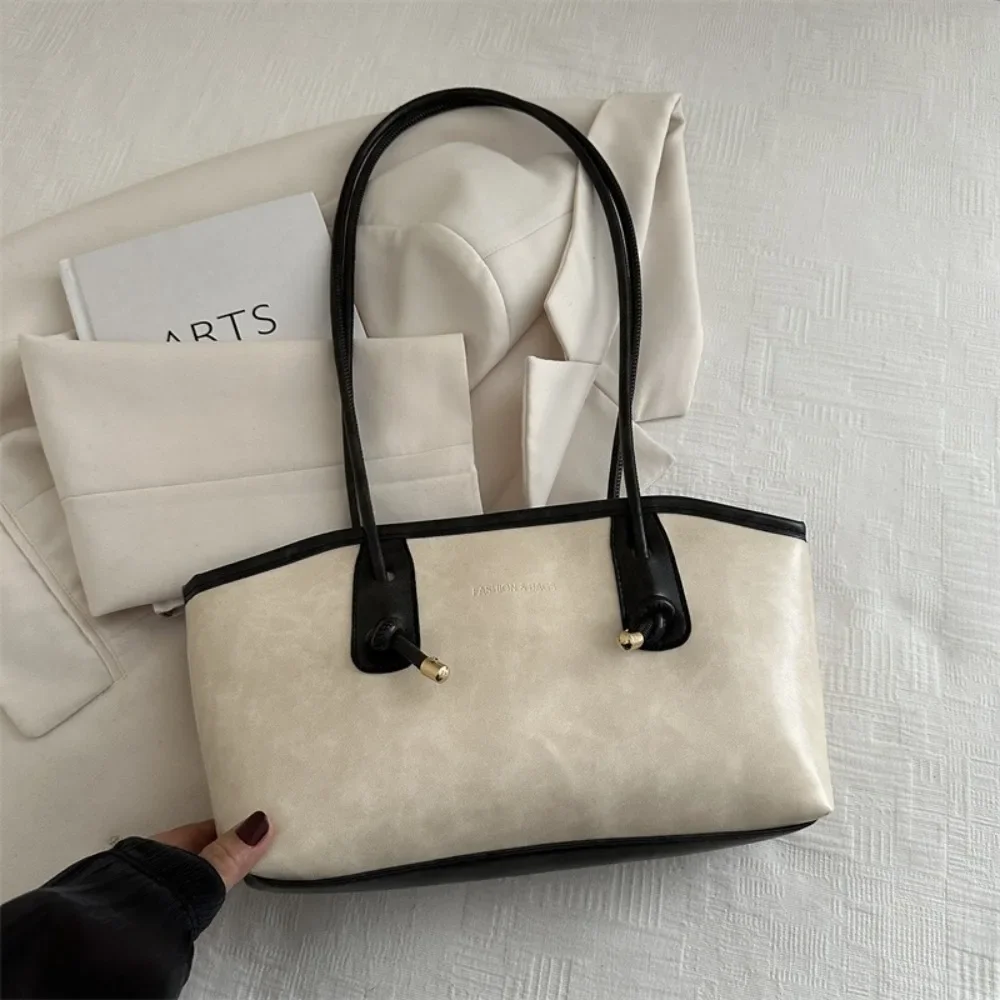 Trend PU Leather Work Shoulder Bag Large Capacity Simple Female Crossbody Bag Solid Color Commuting Bag Women Female