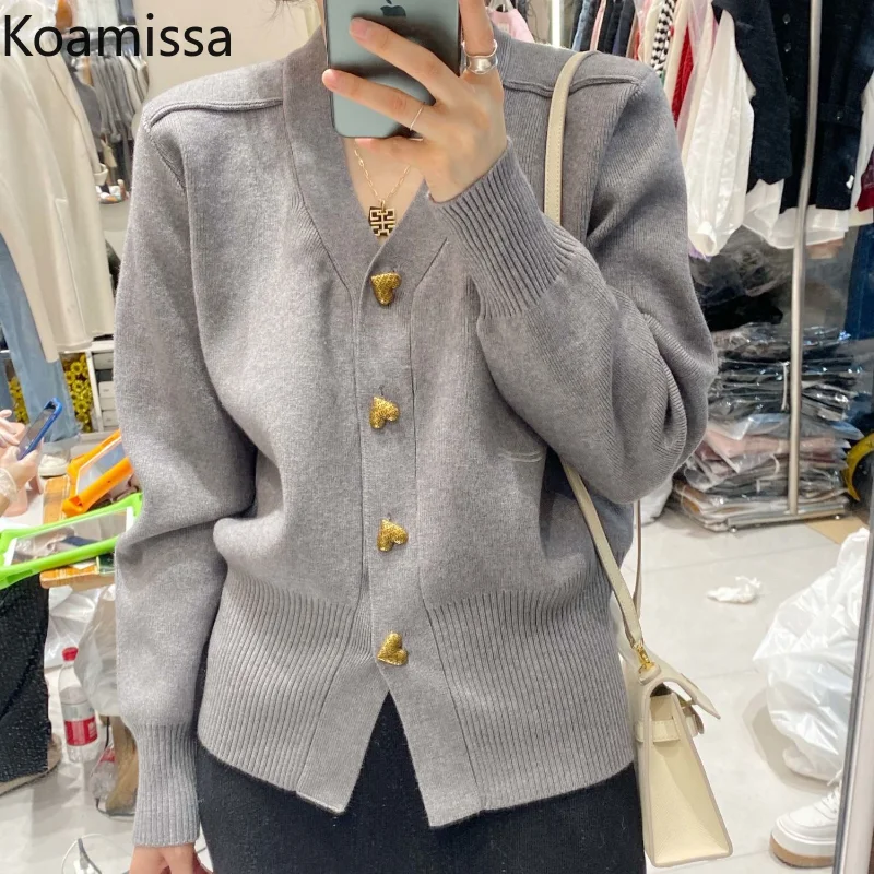 

Koamissa Fashion Women V-neck Cardigan Lady Long Sleeves Single Breasted Knitted Kardigan Korean Loose Spring Autumn Cardigans