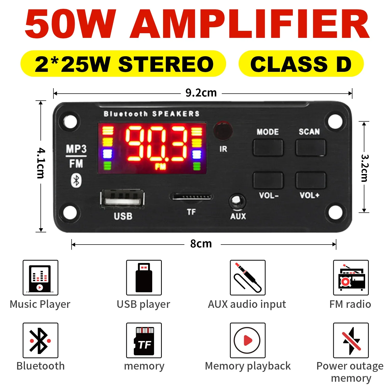 MP3 Player Decoder Board 2*25W 50W amplifier Bluetooth 5.0 18V Car FM Radio Module Support TF USB AUX
