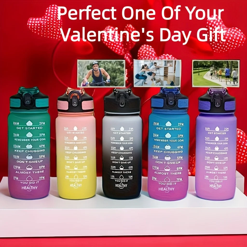 21oz Colorful Frosted Sport Bottle w/Straw & Timer, BPA-Free Leakproof for Gym/Outdoor, Free Stickers, Vday Gift
