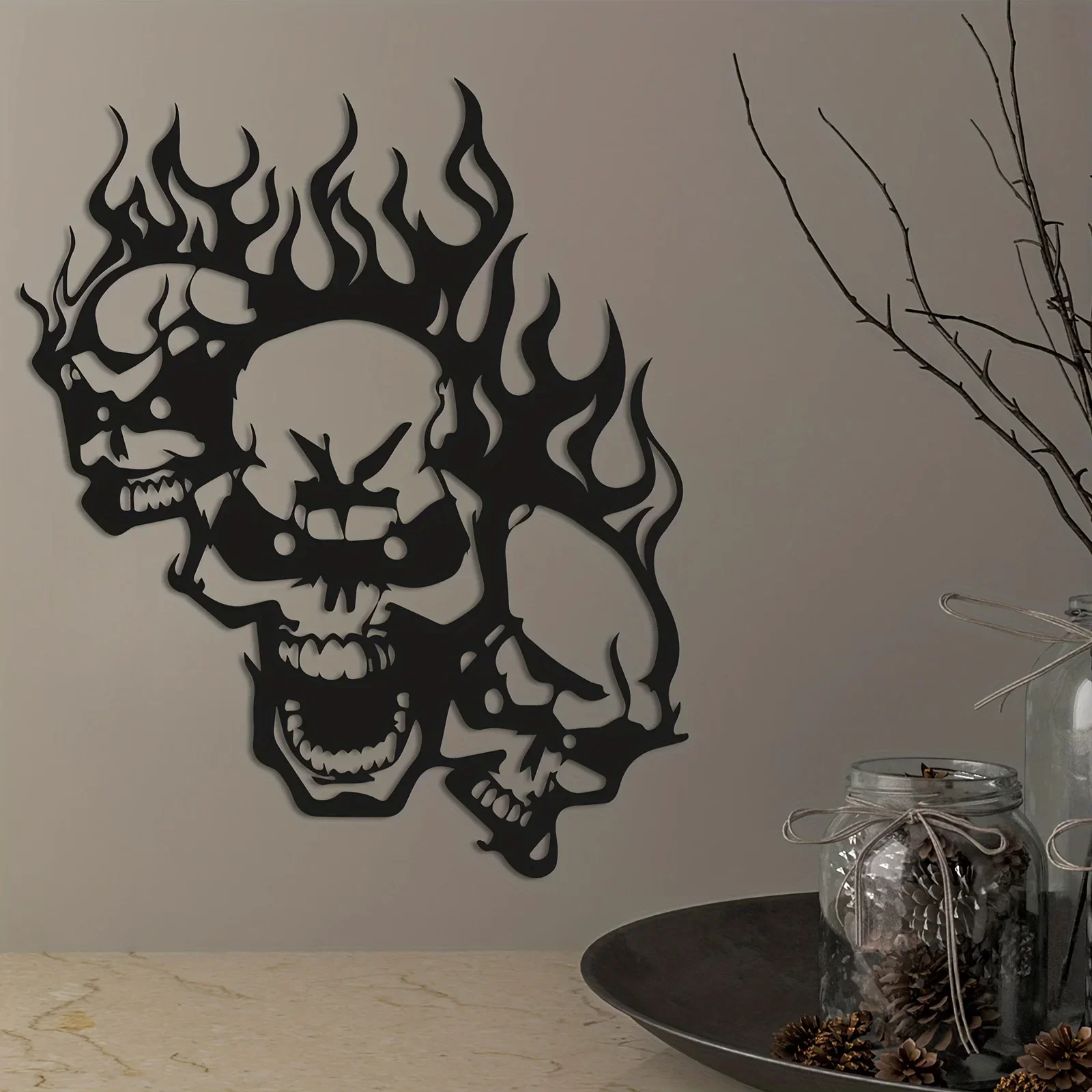 

Promotion Iron Crafts Home Decoration Add A Spooky Touch To Your Wall Decor with This Flame Skull Metal Wall Art Collection