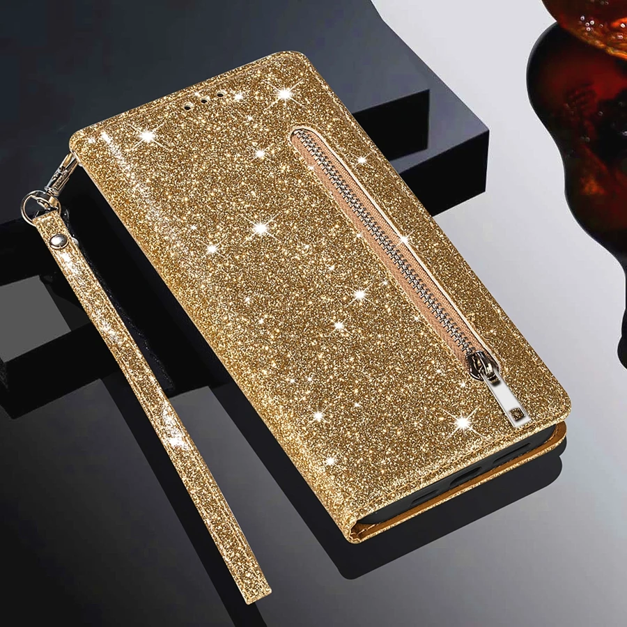 Glamorous Glitter Leather Wallet Flip Case Cover