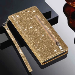 Glamorous Glitter Leather Wallet Flip Case Cover - Samsung M11 (Gold)