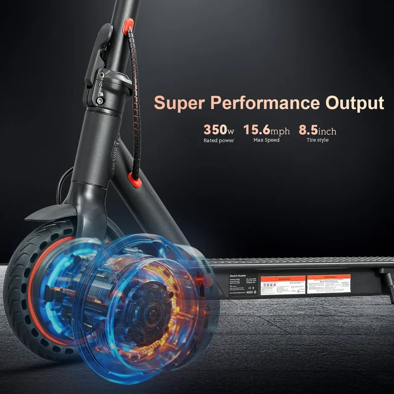 HS-04Pro Electric Scooter: 36V 350W, 10.4Ah Battery, 15.6MPH, 8.5" Self-Balancing Wheels, Foldable,Kick-Assist,Smart App-Enabled