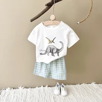 Nouveau bébé vêtements ensemble infantile dinosaure imprimé haut + grille Shorts bébé garçons filles décontracté bébé ensemble nouveau-né été bébé vêtements 2 pièces/ensembles 6
