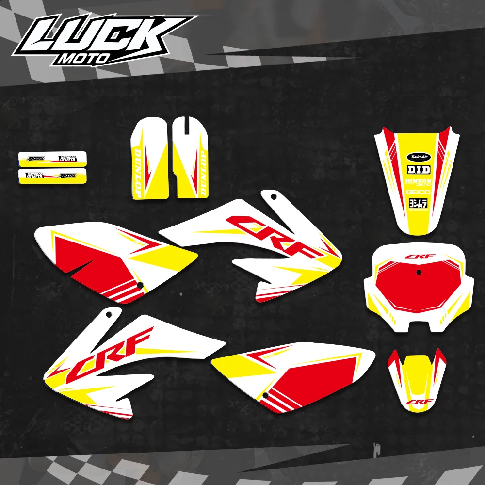 LUCKMOTO Honda CRF70 CRF 70 2004 -2007 2008 2009 2010, 전체 그래픽 배경 데칼 스티커, 오토바이 보호대 스티커