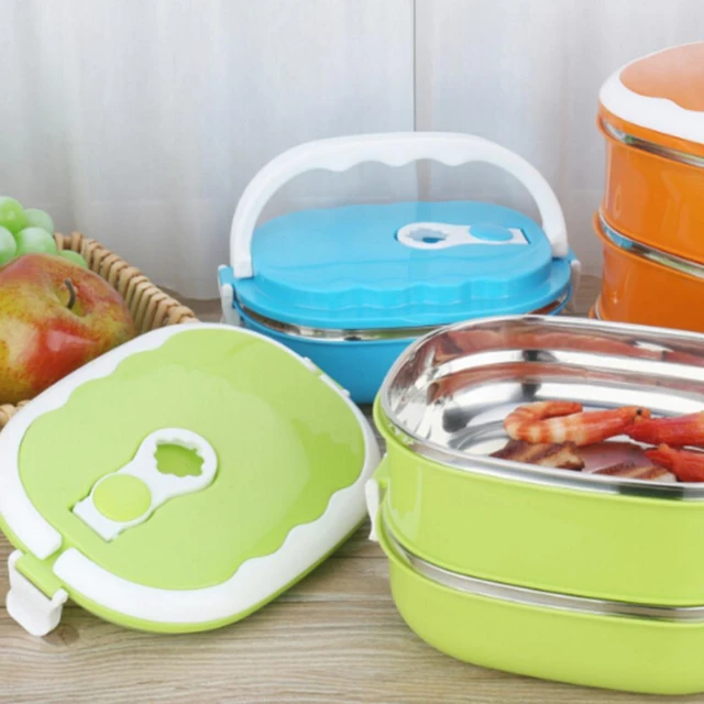Portable Food Warmer Kids School Lunch Box Thermal Insulated Food Container Box, Boy's, Size: Green+1 Layer