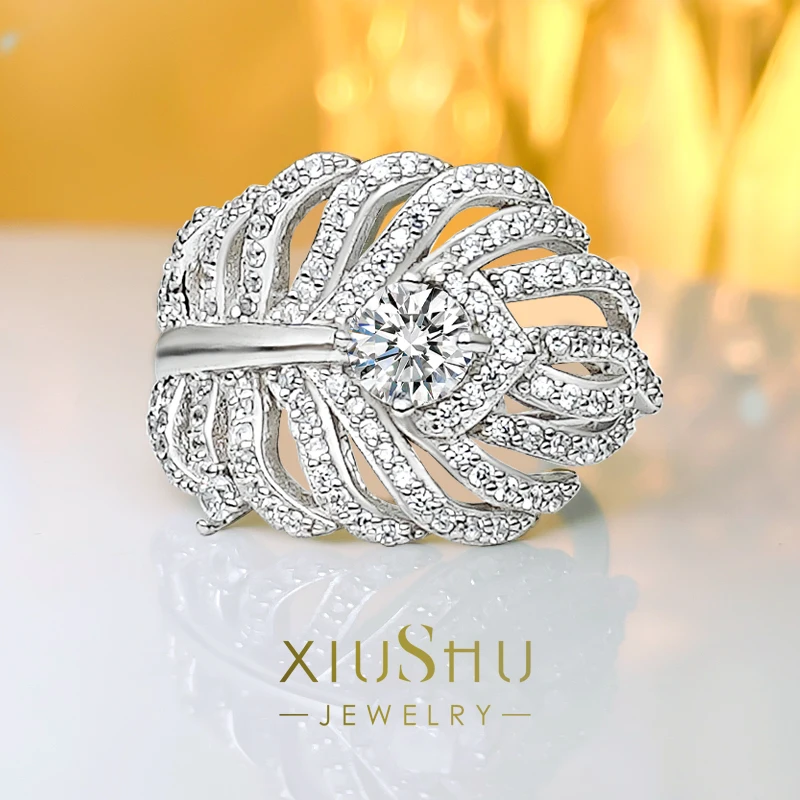 

New Feather 925 Sterling Silver Versatile Personalized Ring Set with High Carbon Diamond Temperament Jewelry for Women