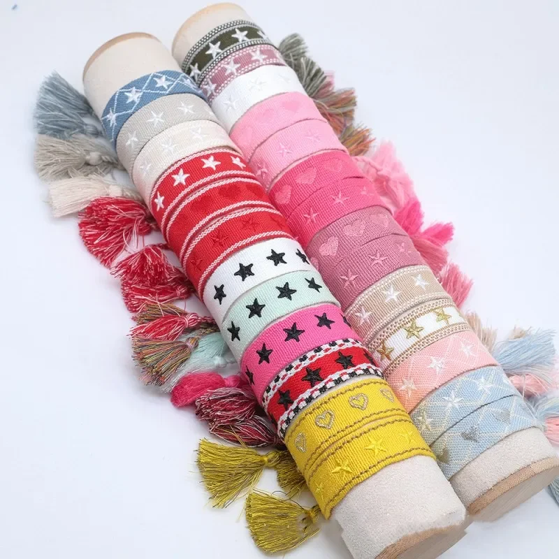 Bohemia Ethnic Style Embroidery Star Logo Bracelet For Women Handmade Woven Tassel Hand Wrist Strap Fashion Jewelry