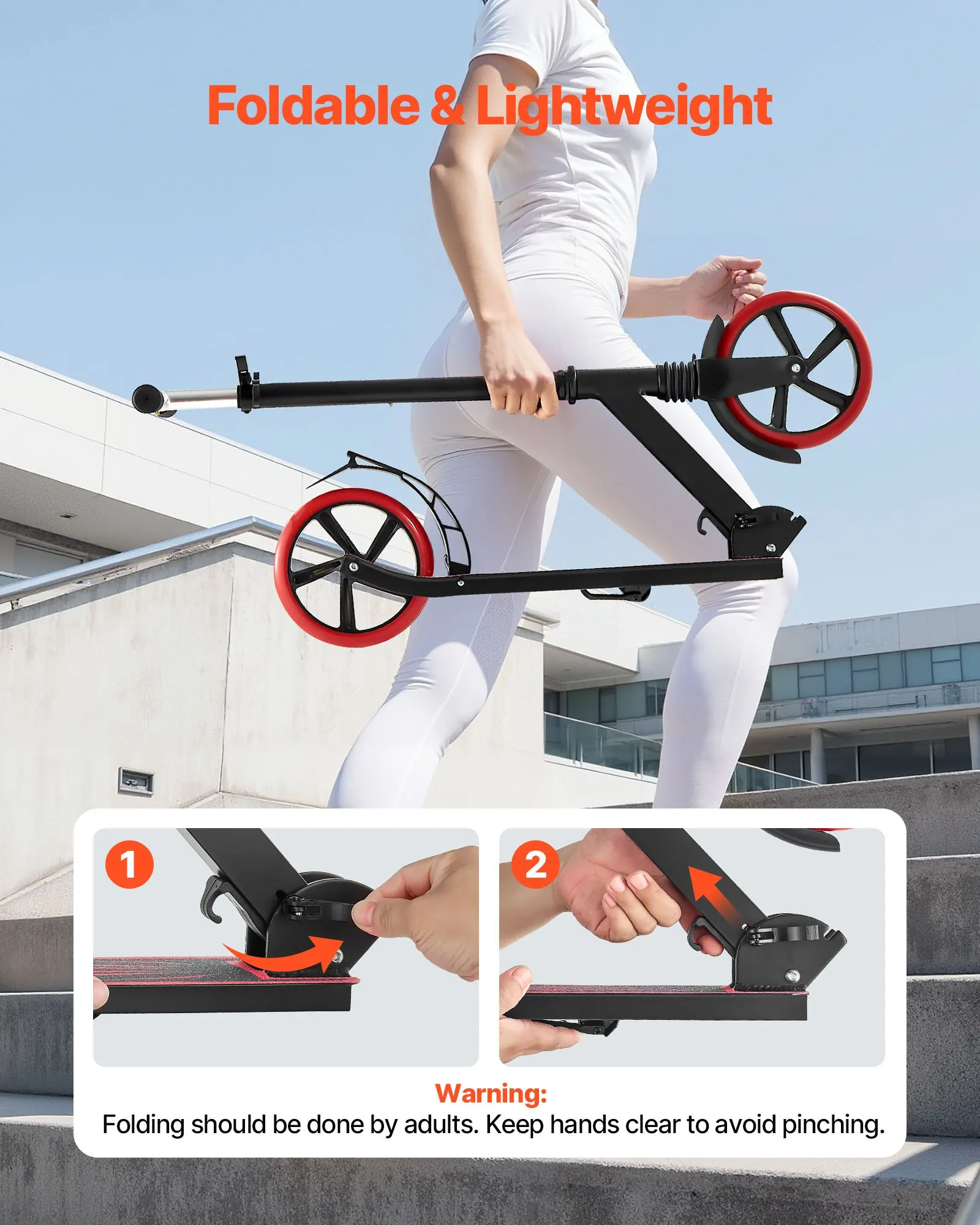 Tretroller für Kinder ab 8 Jahren, Jugendliche und Erwachsene, 2-Rad-Roller mit höhenverstellbarem Lenker und rutschfestem Deck. – Detail 2