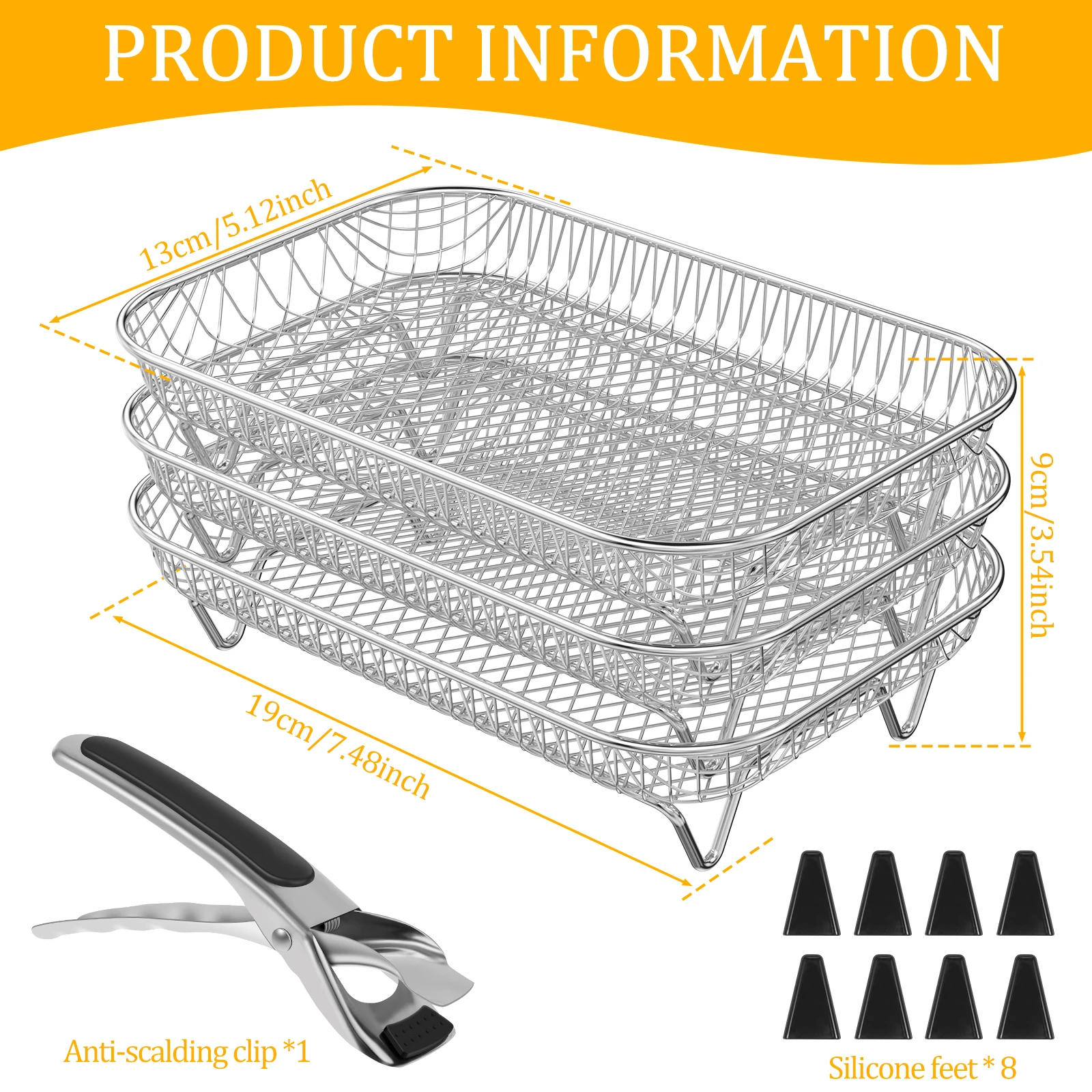 3 Layer Air Fryer Rack Stainless Steel Stackable Grilling Rack Air Fryer Accessories Oven Grill Steamer Cooker Kitchen Tools steamer rack air fryer rack
