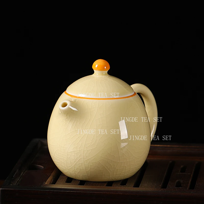 Ge Yao Dragon Egg Teapot Household Chinese Ice Crack Xishi Pot Ceramic High-end Office Handle Pot Tea Ceremony Accessories
