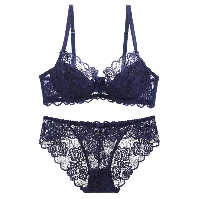 Sexy oversized lingerie for women, ultra-thin, transparent, breathable lace bra, large chest, small size, anti sagging bra set
