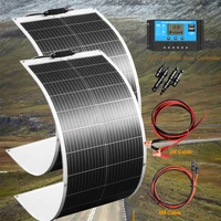 panneau solaire 500W 400W 200W 100W Kit flexibles Panneaux solaires photovoltaïques portables Câbles de connexion PV 12V 24V Module solaire pour Yacht RV, Camping, Maison, Bateau, Marine, Surface courbe - Durable, 1
