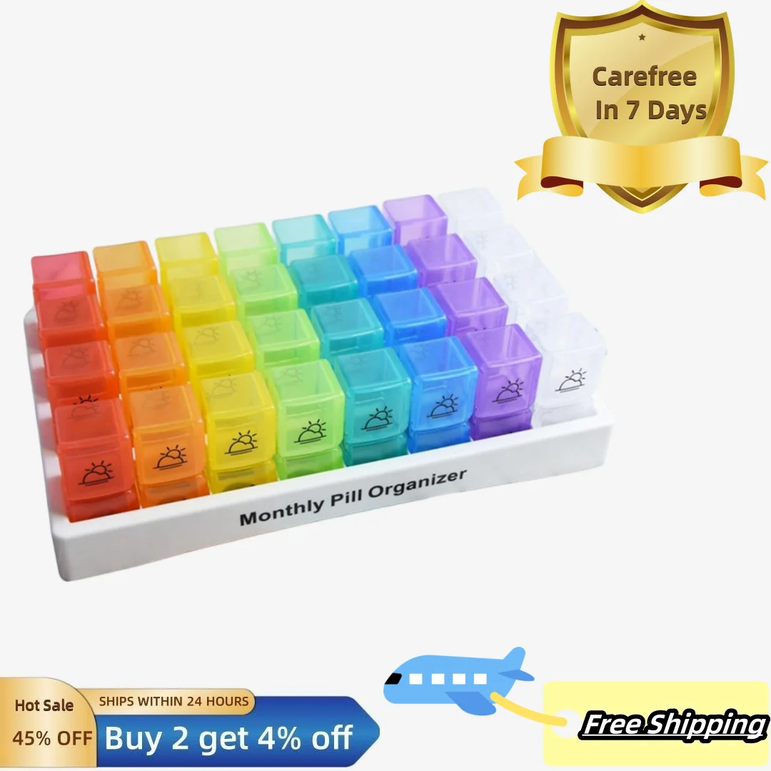 

31 день, ежемесячный органайзер для таблеток с 32 портативными отсеками, коробка для таблеток большой емкости, органайзер для путешествий и дома