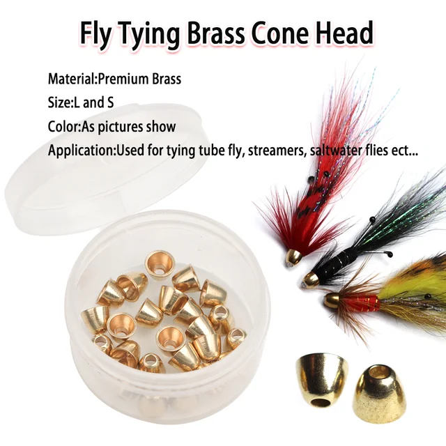 40pcs Brass Cone Head Copper Beads Fly Tying Material For Tube Flies  Streamers Saltwater Flies Bass