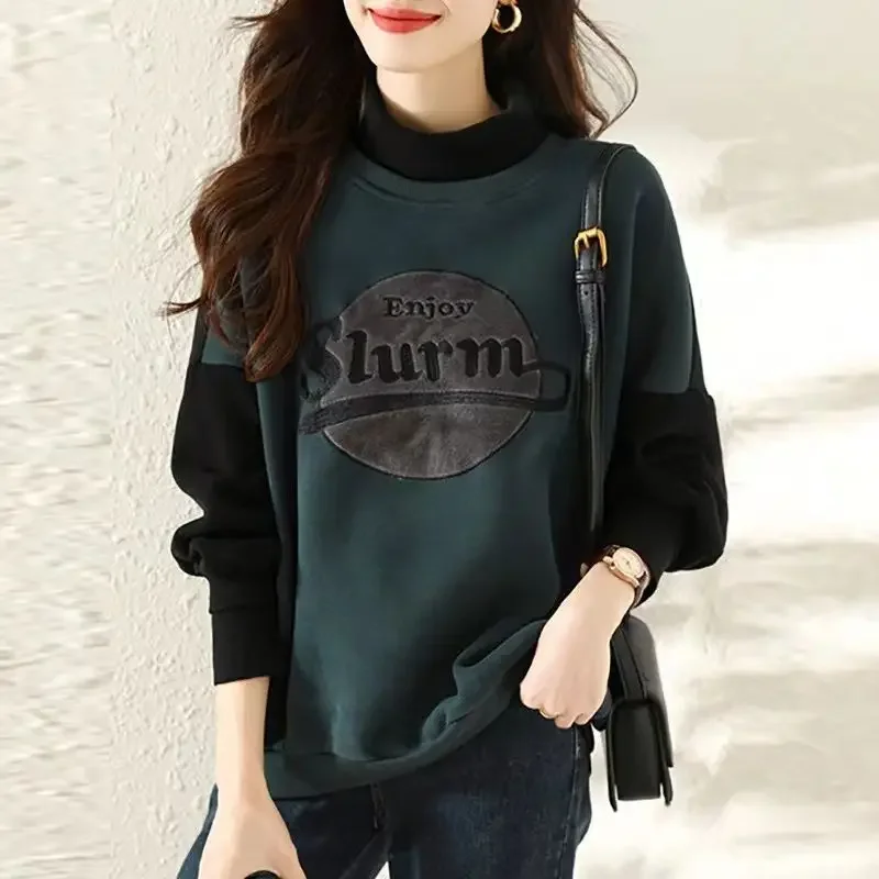

Loose Text Top Pullovers Women's Sweatshirt Baggy Woman Clothing Letter Printing Green Graphic Sport on Promotion Y2k Vintage M