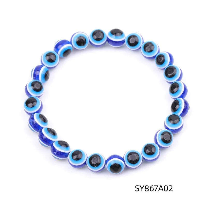 12pcs 8mm Blue Evil Eye Bracelet Turkey  Eyes Wish Handmade Women's Resins Bead Bangle Elastic Bracelets Jewelry