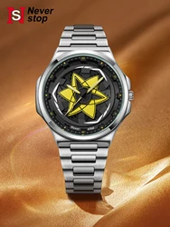 Men's Black Steel Strap Watch with Rotatable Dial - Stylish Creative Holiday Gift (Yellow)