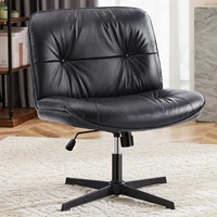 JHK PU Leather Cross Legged Office Chair Armless Desk Chair with Dual-Purpose Base Adjustable Swivel Fabric Task Vanity Home 1