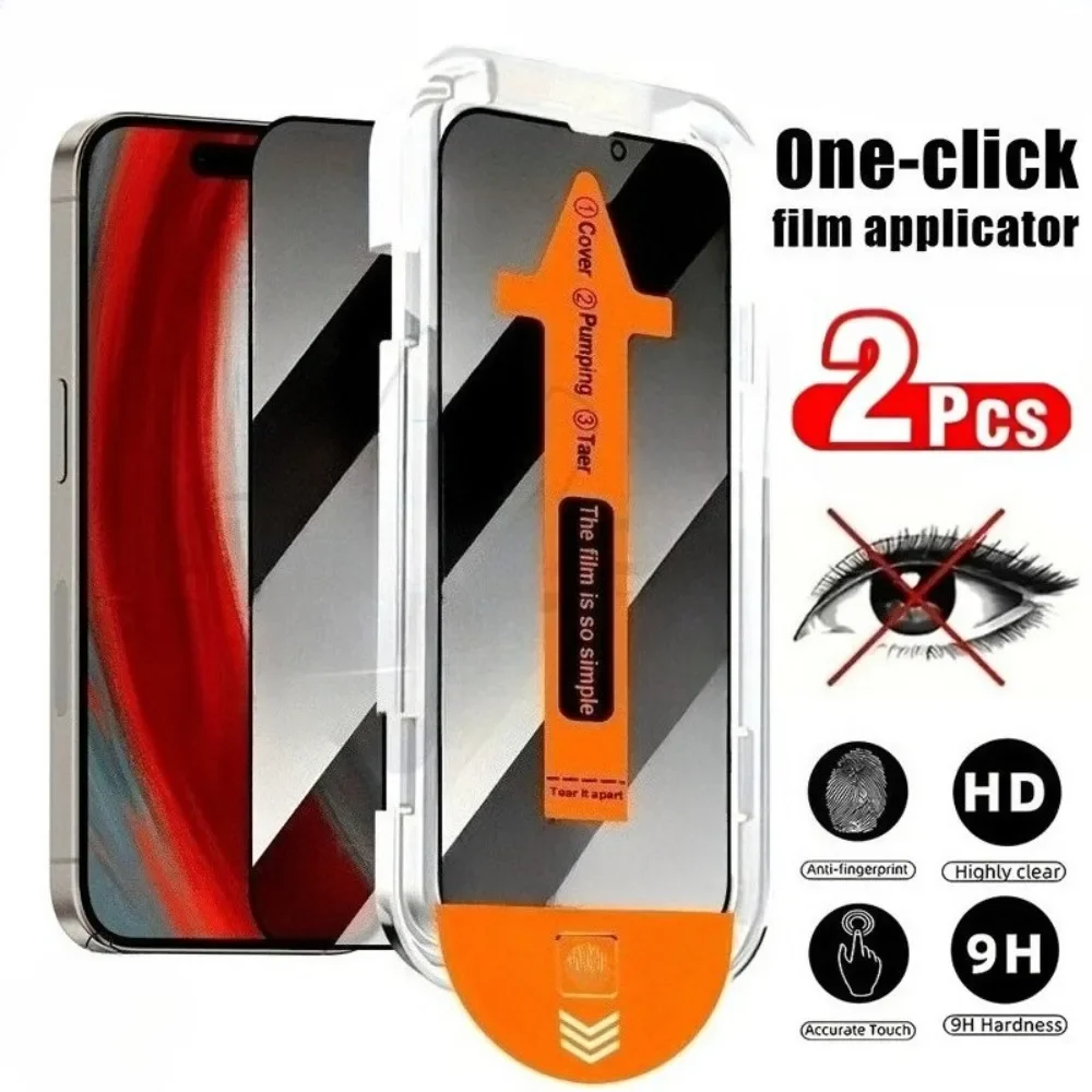 2 pçs anti espião capa completa protetor de tela para iphone 16 15 14 pro max 16e 15 14 plus 13 12 11 pro xs xr poeira livre vidro temperado