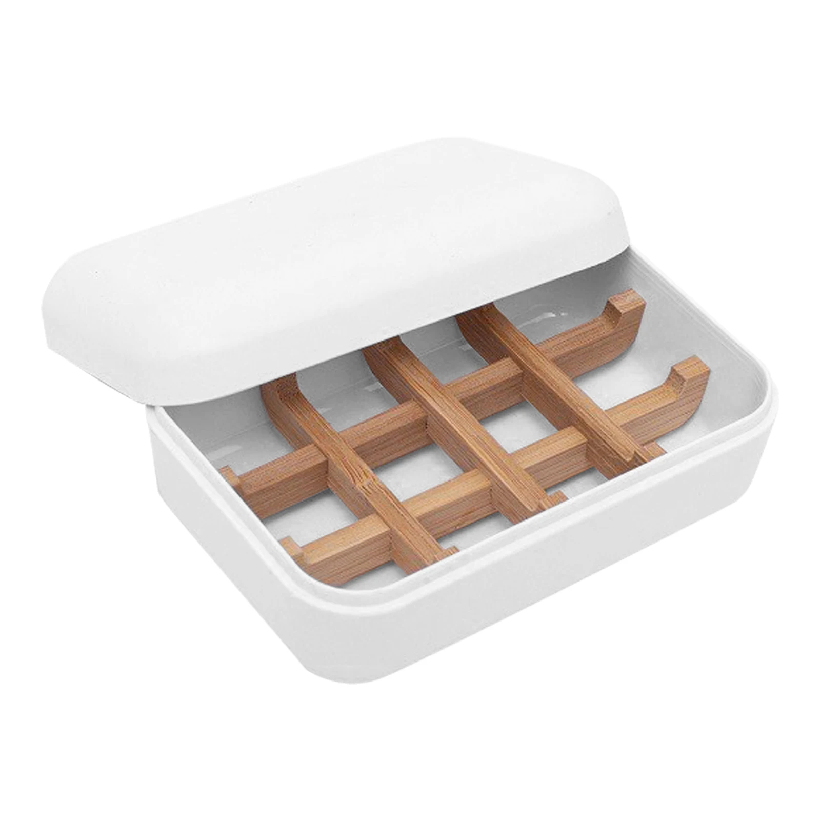 

Белый бамбуковый держатель для мыла с дренажной губкой, гладкий портативный держатель для мыла для кухни и душа, съемная крышка, нескользящая раковина для ванной комнаты