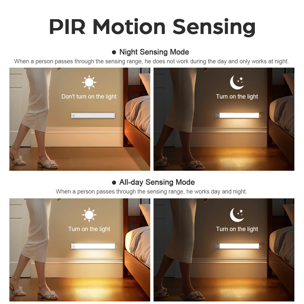 3 Colors Changeable Kitchen Under Cabinet Light Bar Rechargeable USB LED Night Lamp Human Body Moment PIR Motion Sensor 5V