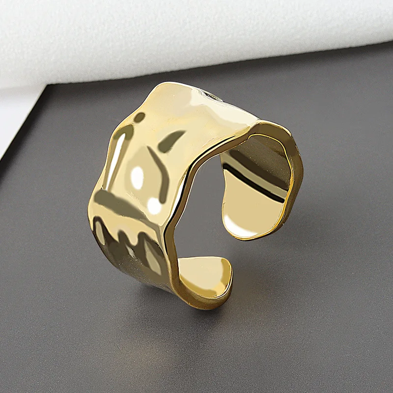 Yerik Silberfarbener unregelmäßiger handgefertigter Ring für Damen und Herren, kreativ, geometrisch, breit, Anillos, Schmuck, Geschenke, Größe 16,5 mm, verstellbar – Detail 13