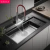 ASRAS kitchen sink, large single sink, right side drainage, high-pressure cup washing device, gray black sink, waterfall sink 1