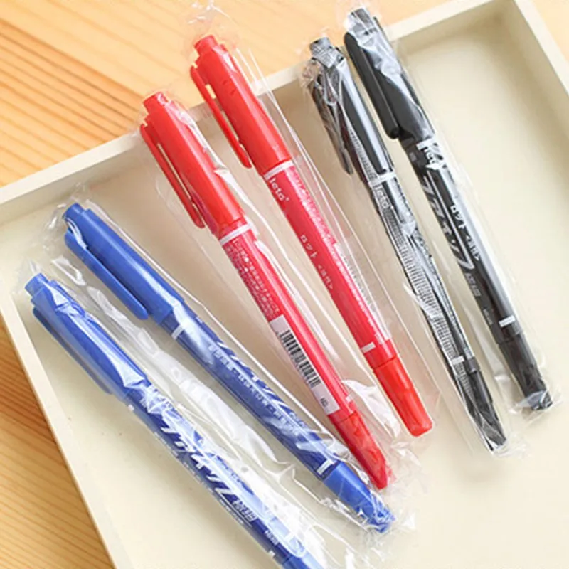 10pcs 블랙 블루 레드 Fineliner 드로잉 듀얼 팁 마커 펜 아티스트 쓰기 마크 CD 유리 학교 사무실 공급 편지지 MP20