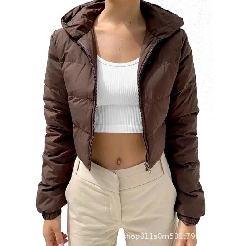 

Hooded short cotton jacket Solid color winter women's retro casual jacket Small cotton jacket