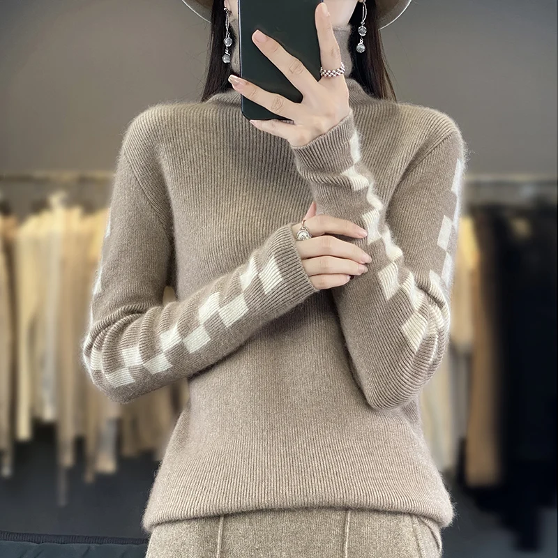 

Осенне-зимний женский свитер из 100% чистой норки, флисовый пуловер с высоким воротником, облегающий вязаный Топ, корейская мода, женская куртка