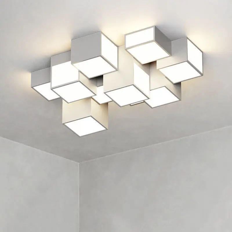 Modern Minimalist Bedroom Black And White Box Light Square Ceiling Lights Iron Combination Living Room LED Chandeliers Lighting