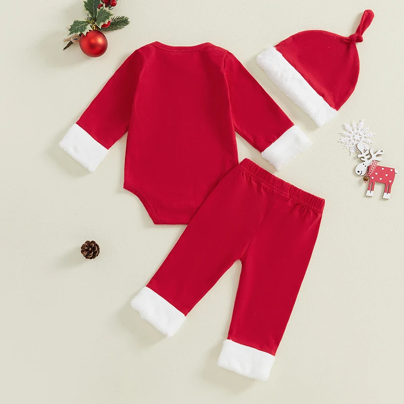 XIXIMAON Set di Natale per neonata, completo di Natale, 4 pezzi, costume My First Christmas, tuta a maniche lunghe + pantaloni + fascia per abbigliamento invernale, Rosso 2, 0-3 Mesi