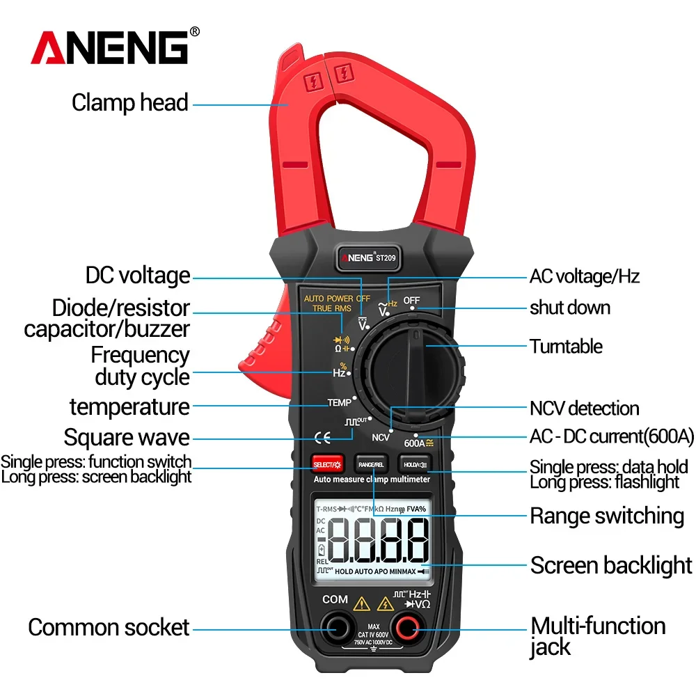 ANENG-ST209 6000 īƮ True RMS   Ƽ Ŭ DC/AC  Ŭ ׽  а ڵ , ڵ  Ŭ ׽