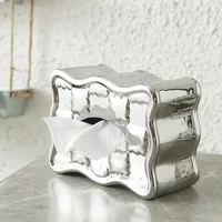Creative Electroplated Silver Ceramic Tissue Box, Nordic Style, Home Living Room, Bedroom, Bathroom, Dining Table Decoration 1Pc 2