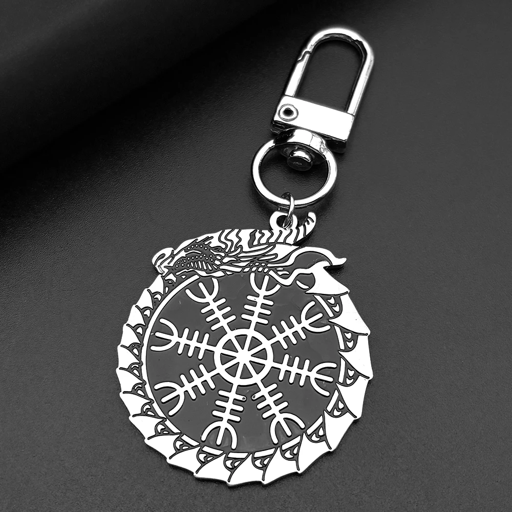 Viking Helm Of Awe Kompass Schlüsselanhänger Für Frauen Männer Edelstahl Silber Farbe Glaube Amulett Männliche Tasche Hängen Schlüsselanhänger Schmuck