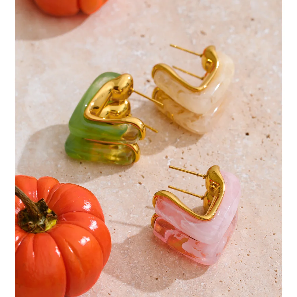 Yhpup Resin Acrylic C Shape Sweet Huggie Earrings for Women