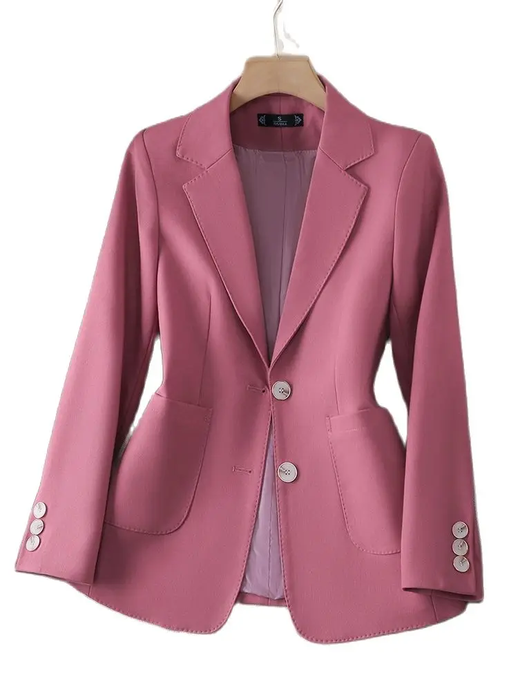 

Women's Suit Blazer Autumn Winter Pink Black Beige Female Long Sleeve Single Breasted Slim Jacket Elegant Ladies Work Wear Coat