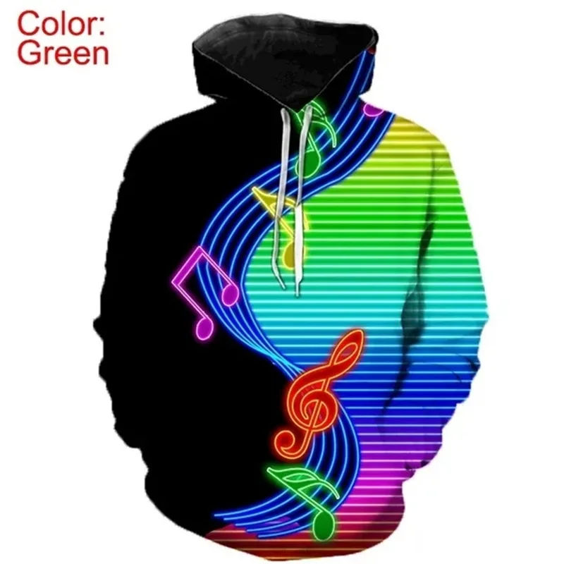 Sudadera con capucha con estampado completo de notas musicales para hombre, sudaderas holgadas informales de gran tamaño, sudaderas con capucha con estampado 3D para hombre, ropa de calle