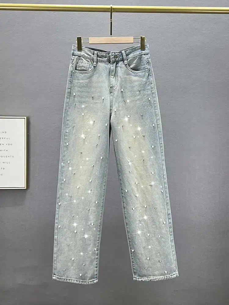 DEAT Women's Jeans High Waist Straight Washed Light Blue