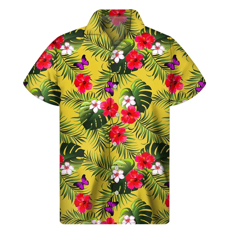 thumbnail image 1 of Camisa hawaiana con estampado 3D de plantas tropicales para hombre, camisas con botones para playa, camisetas de manga corta de verano, blusa hawaiana con solapa de calle, 1 of 4