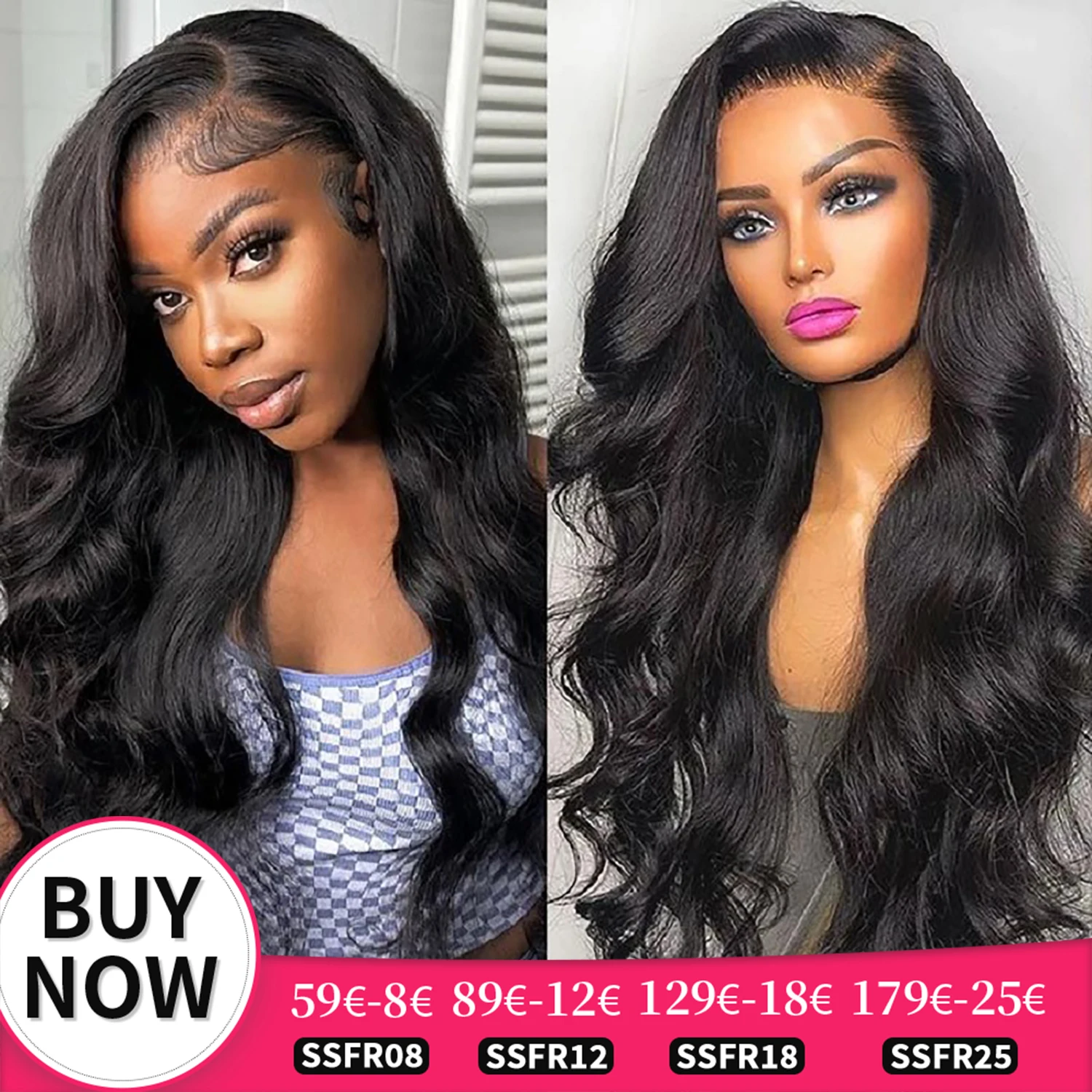 Perruque Cheveux Humains Indiens Ondulés 24 Pouces (60cm) - Naturelle, Noire, Sans Marque