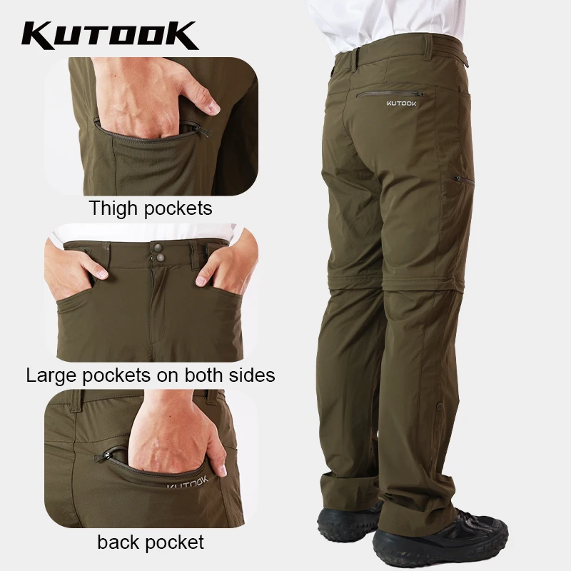 KUTOOK Hiking Pants Men Lightweight Outdoor Cargo Pants with 4 Pockets Water Resistant Camping Fishing Tactial Quick Dry